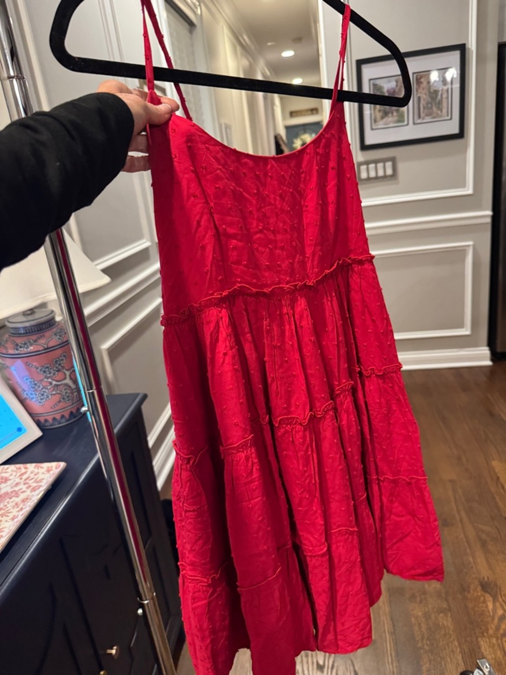 Red Spaghetti Strap Tiered Sundress